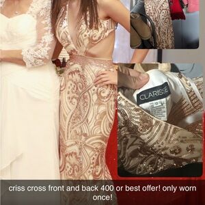Clarisse Nude and Gold Backless Dress